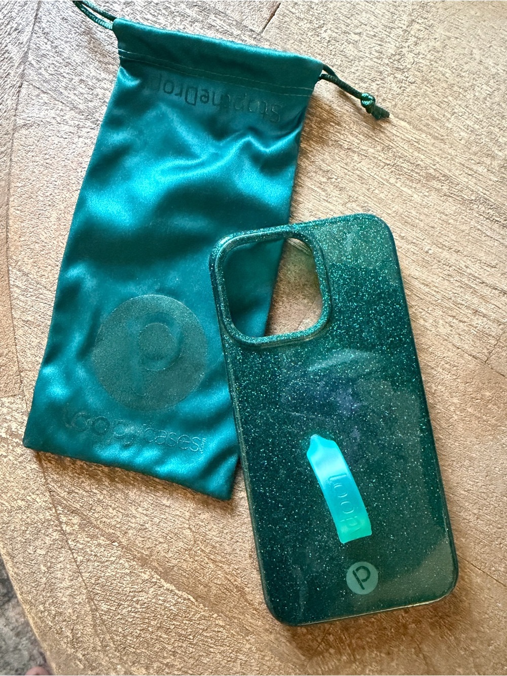 Loopy Case Green Glitter Phone Case with Matching Green Pouch